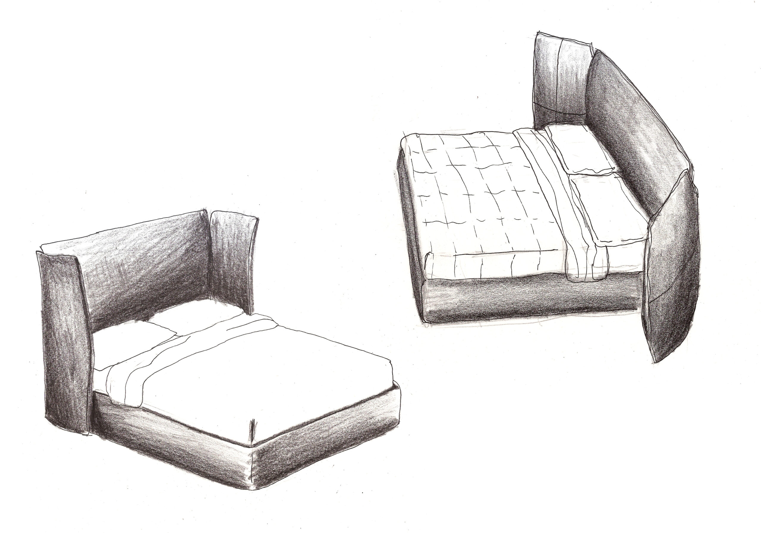 Sketch of Nuvola bed designed by Debiasi Sandri for Schramm