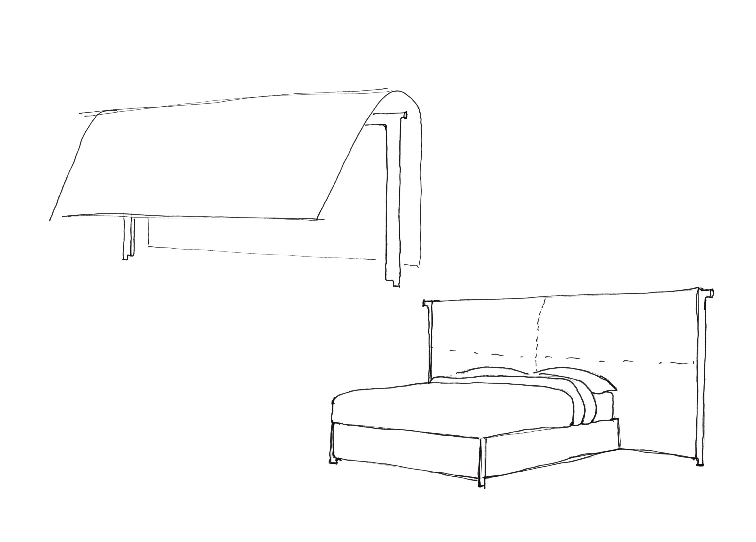 Sketch of Sipario bed designed by Debiasi Sandri for Schramm